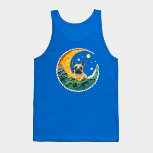 Retro French Bulldog Frenchie Crescent Moon Stars Forest Art Tank Top